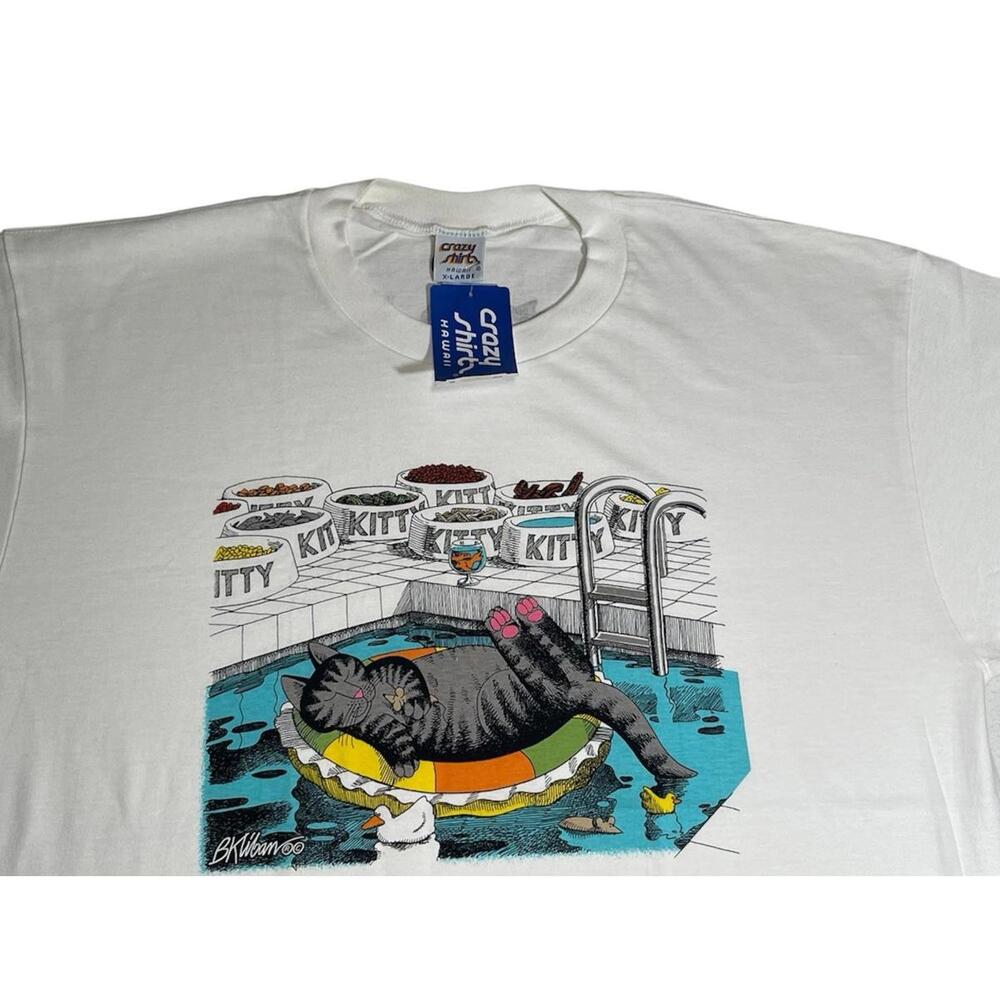 VTG 90s NWT B. Kliban Cat Crazy Shirts USA Swimming Pool Cat T-Shirt Hawaii XL - Picture 2 of 5